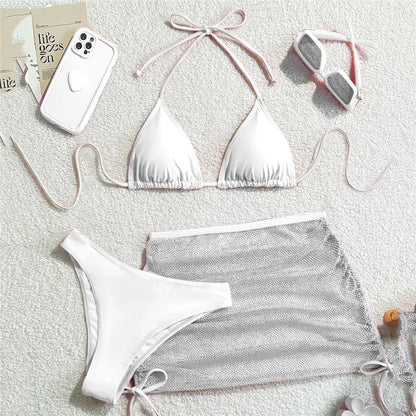 Chocolate Brown Bikini and Mesh Skirt Set Aesthetic