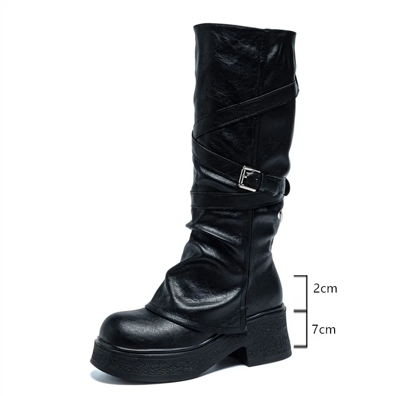 Women’s Knee-High High Heel Riding Boots 2025 – PU Leather Platform Princess Slim Boots
