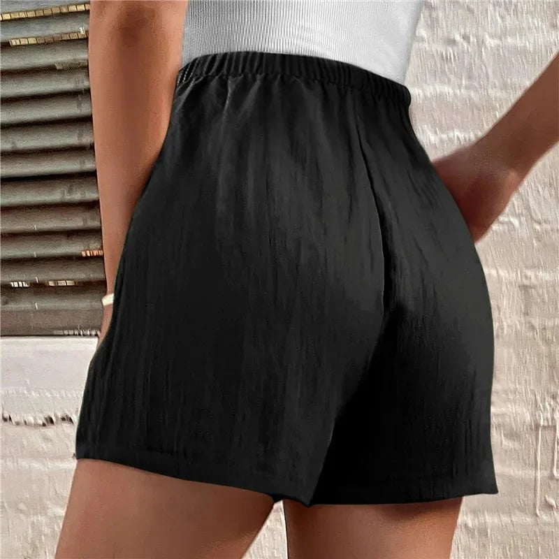 Basic Plus Size High Waisted Women Cotton Shorts
