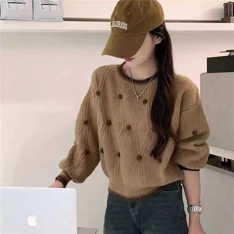 Autumn Winter Striped Oversized O Neck Sweater Loose Fashionable All Match