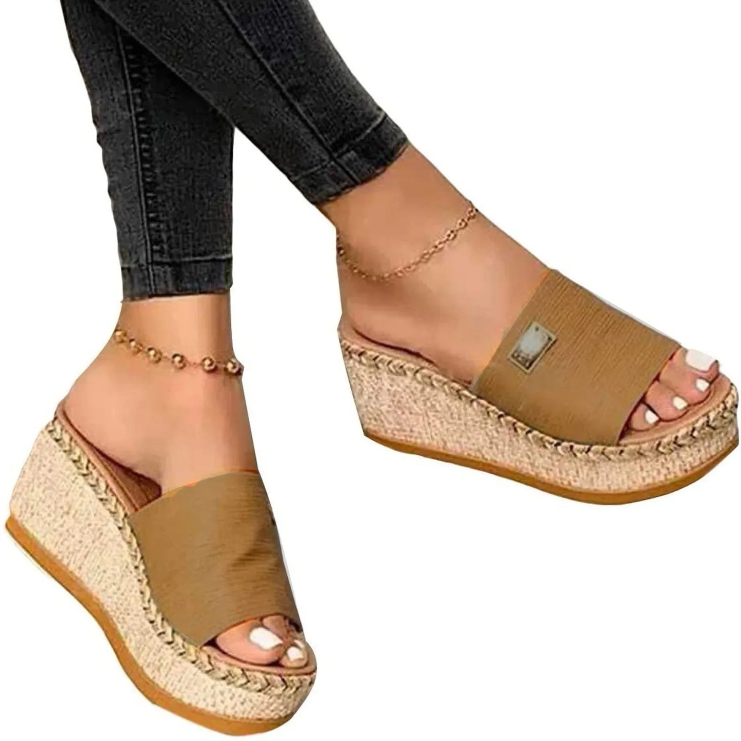 Ladies Crystal Wedges High Heel Sandals Summer Shoes With Thick Sole Diamond Platform Mules Slippers For Women