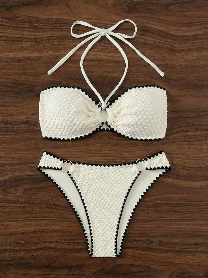 Two Pieces New White Bandage Stripe Bikini