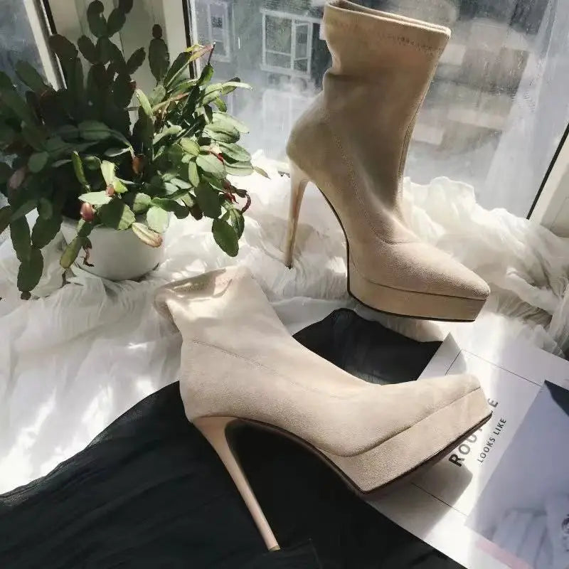 Pointed Toe Embroidery Ethnic Boots For Women Low Heel Red Platform Pumps Modern Designer Plus Size Banquet Shoes