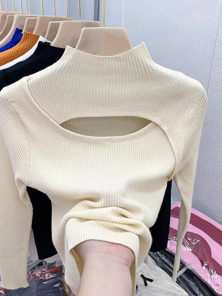 2025 Autumn Winter Knitted Sweater Set Sweet Solid Color Loose Fit Top Sexy Slim Shorts