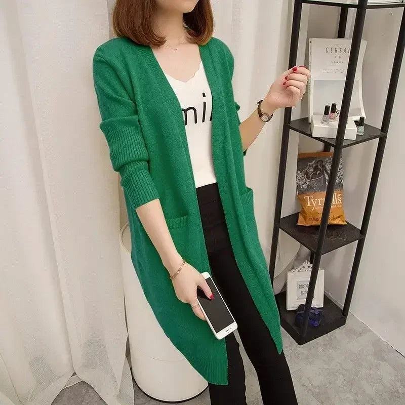 V-Neck Long Knit Cardigan for Women – 2025 Y2K Harajuku Style