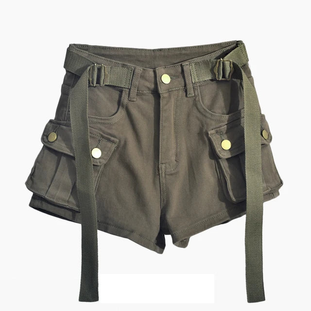 Women Large Pocket Denim Cargo Shorts