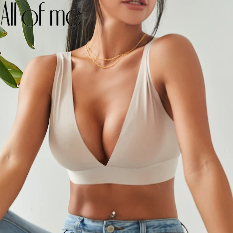Seamless Sexy Deep V Bralette For Women Leopard Print Push Up Wireless Tank Top Lingerie