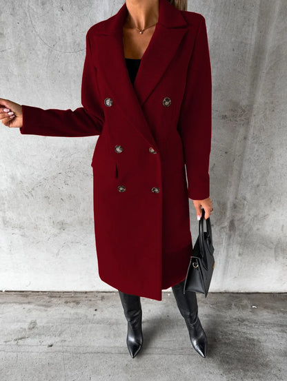 Double-Breasted Wool Blend Overcoat – Classic Elegant Winter Coat for Women