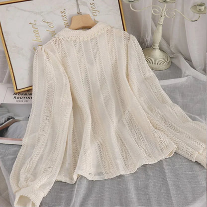 Romantic Heritage: Lace-Up Peter Pan Collar Cardigan Blouse