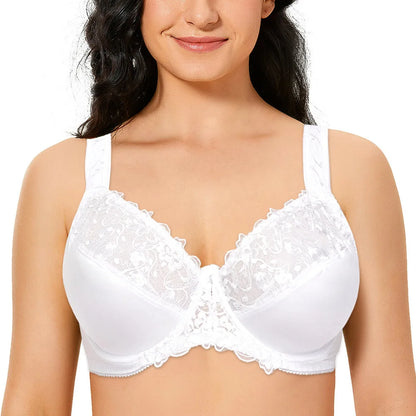 Women's Full Coverage Bra – Plus Size Lace Bra, Minimizer, Non-Padded Underwire Woman Bra