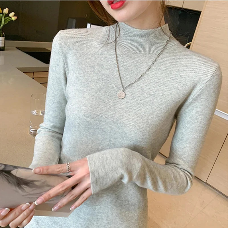 Womens Turtleneck Standard Thickness Elastic Sweater