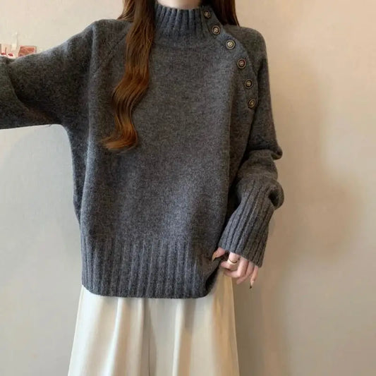 Vintage Plush Collar Spliced Knit Sweater Top