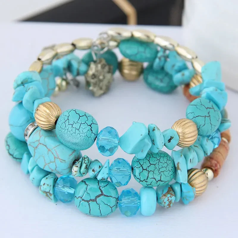 Ibiza Bohemian Summer - Colorful Beaded Turquoise Wrap Bracelet