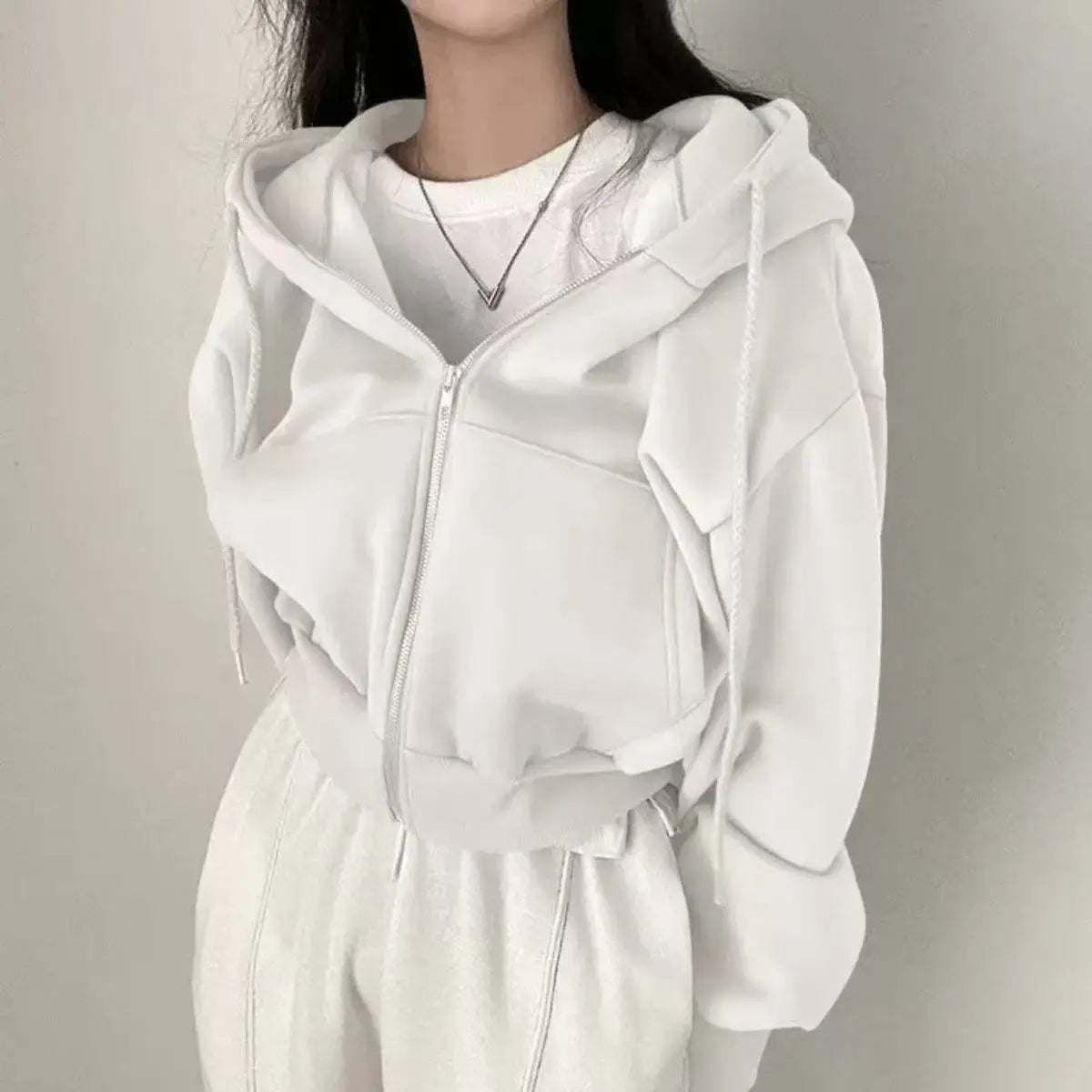 2025 Women S Short Hoodie Solid Sweatshirt Crop Top Korean Harajuku Fashion