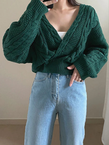 Women Deep V Neck Knitted Cardigan Sweater