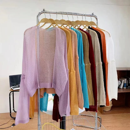 Korean Cropped Knit Cardigan – Hollow Summer Sweater for Women