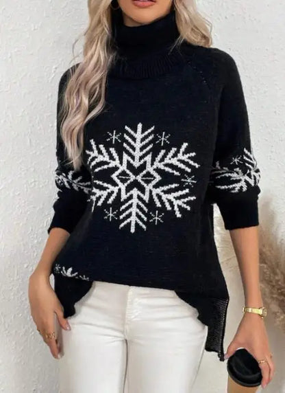 Womens Turtleneck Snowflake Knit Sweater Autumn Winter Style