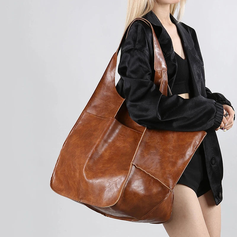 Luxury Soft Leather Shoulder Bag For Women Large Shopper Tote Messenger Bag