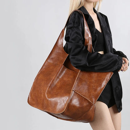 Luxury Soft Leather Shoulder Bag For Women Large Shopper Tote Messenger Bag