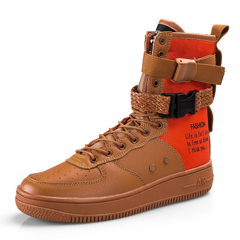 Orange Line Lace Up High Quality Men Leather Boots