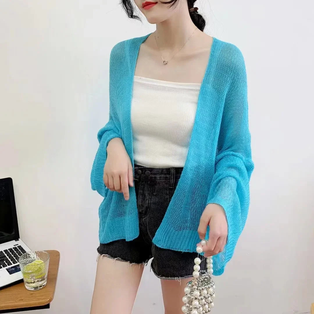 Korean Cropped Knit Cardigan – Hollow Summer Sweater for Women