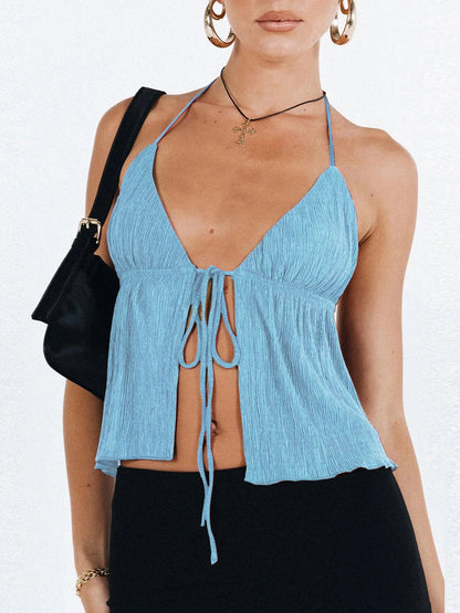 Y2k Tie Up Square Neck Sleeveless Crop Top Lace Trim Milkmaid Shirt Cute Coquette Summer Fashion