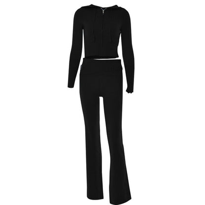 Long Sleeve Zipper Solid Knitted 2 Piece Sets Women Tracksuits