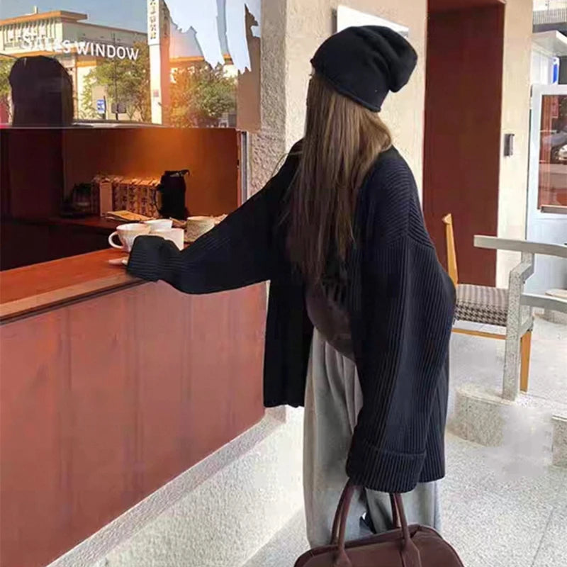 V-Neck Single-Breasted Knit Cardigan – Casual Autumn 2025