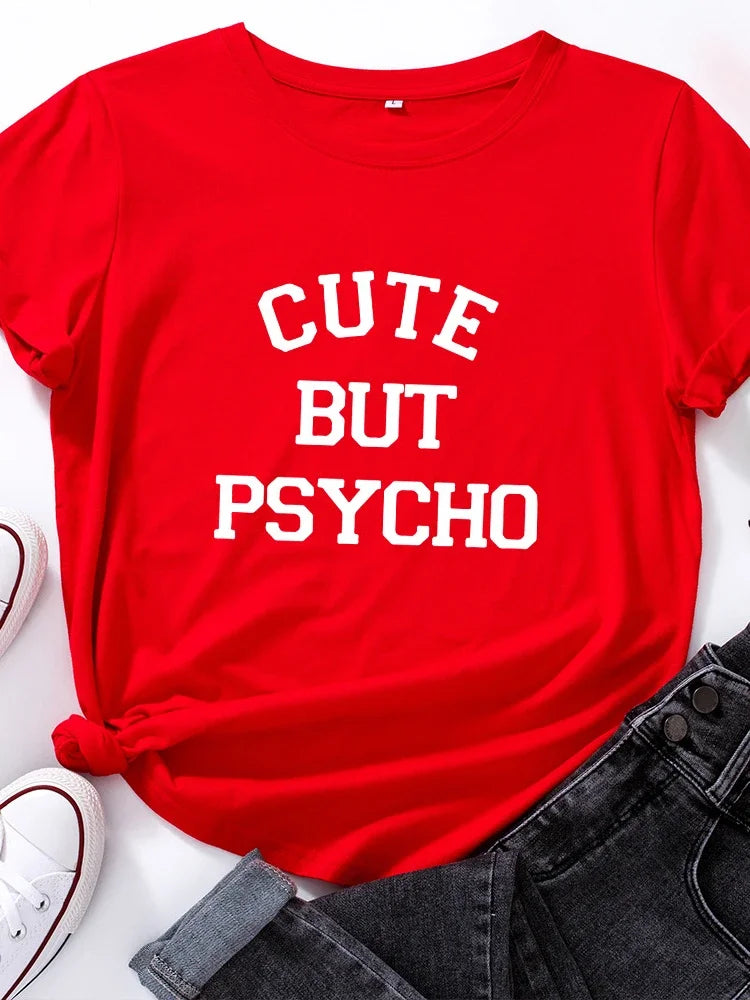 Cute But Psycho Graphic T Shirt 2025 Summer Funny Loose Crew Neck Tee Womens Casual Harajuku Print Shirt