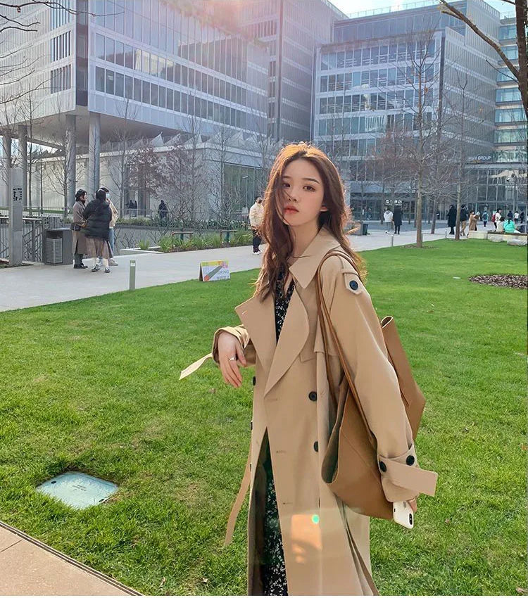 Womens Oversize Long Single Breasted Trench Coat