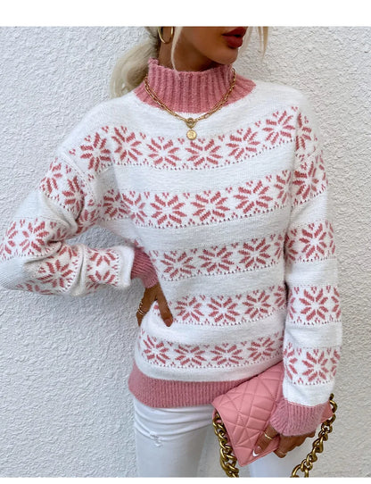 Women's Fashion Christmas Turtleneck Sweater – Snowflake Pattern Holiday Top