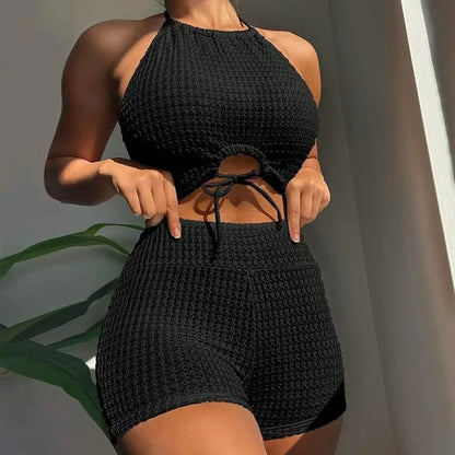 2025 One Shoulder High Waist Bikini Solid Color Padded Swimsuit For Women Trendy Summer Beachwear