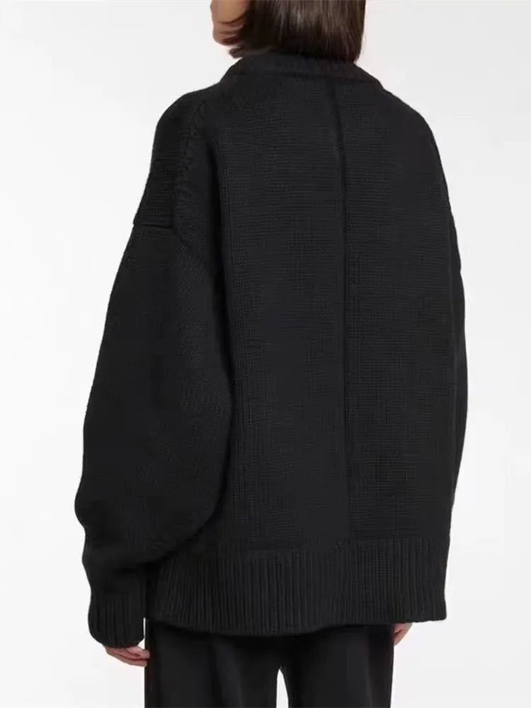 2025 Autumn Winter Loose Large Size Cashmere Sweater For Women Korean Mid Length 100 Pure Merino Wool Knit French Pullover Jumper