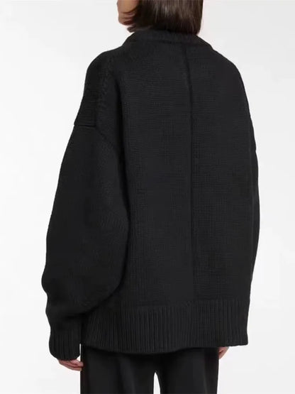 2025 Autumn Winter Loose Large Size Cashmere Sweater For Women Korean Mid Length 100 Pure Merino Wool Knit French Pullover Jumper