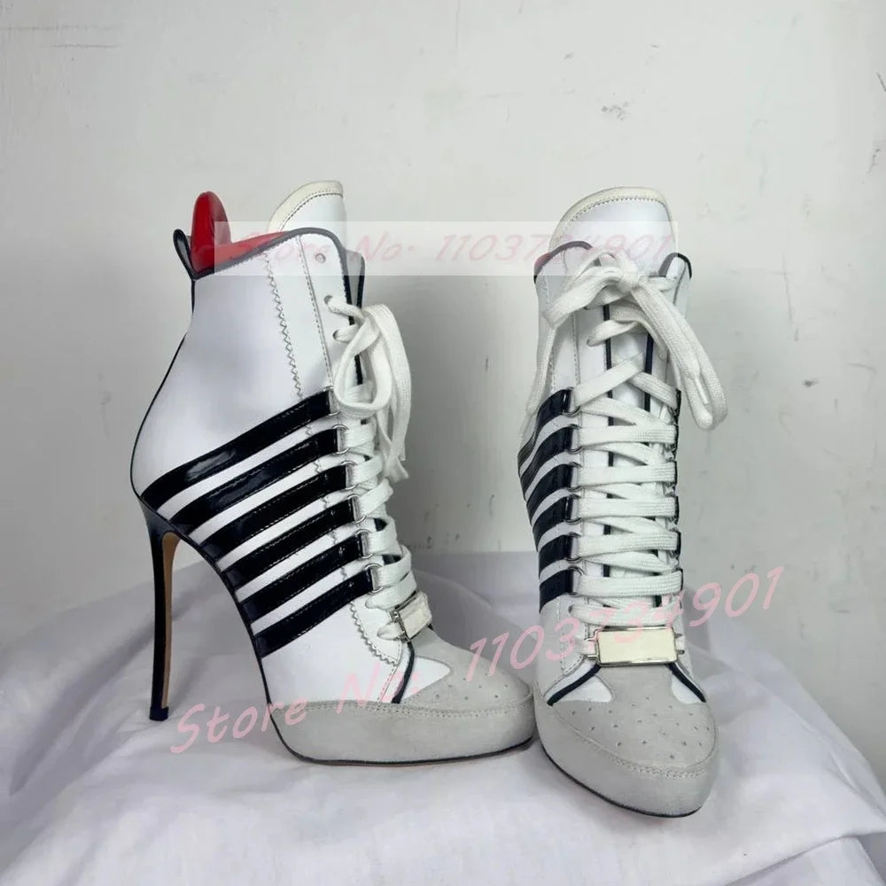 Lace Up Decorated Design High Heel Women Luxury Boots