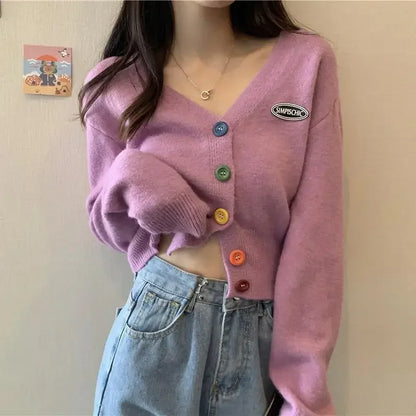 Cute Cropped V-Neck Knit Cardigan for Women – 2025 Autumn Trend