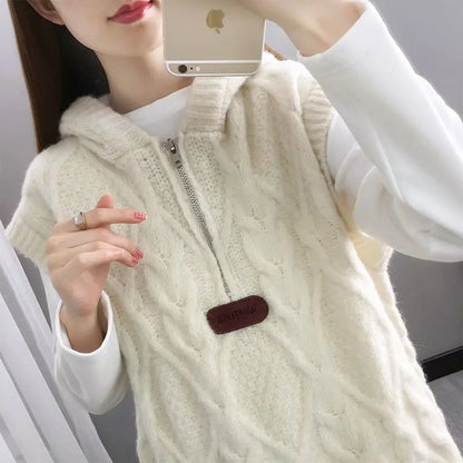 2024 Womens Hooded Sleeveless Knit Vest