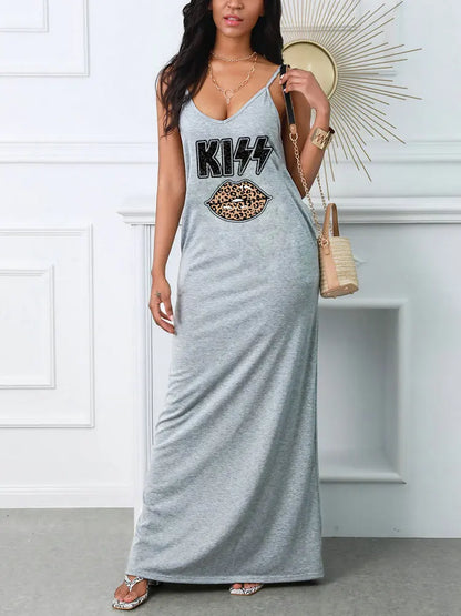 Edgy Black Graphic Maxi Dress for an Effortless Casual Street Style