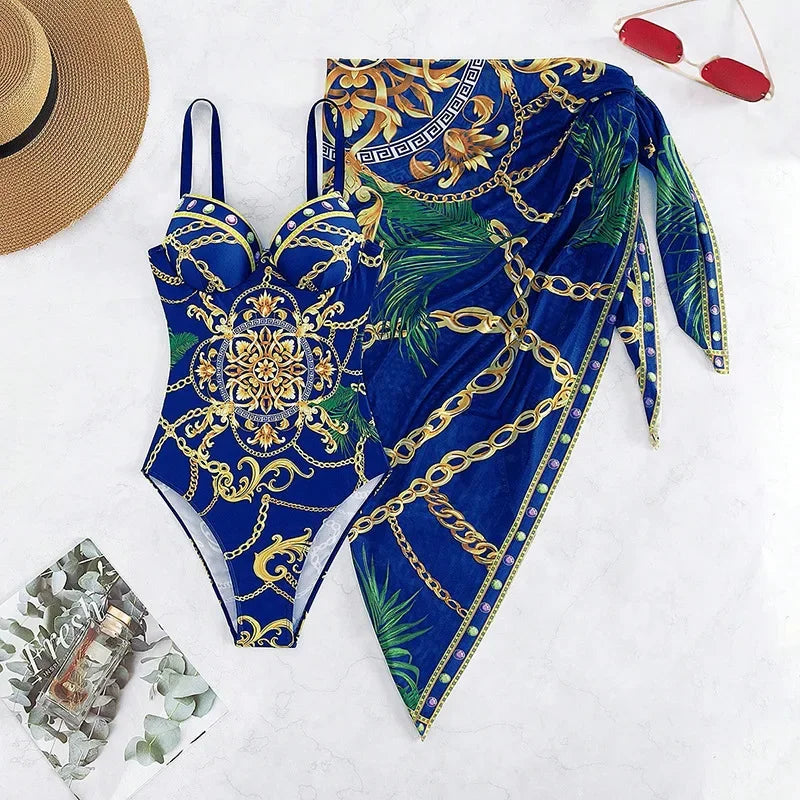 African Sexy High Neck One Piece Swimsuit For Women Halter Swimwear With Print Elegant Bathing Suit