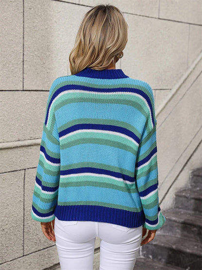 2024 Autumn/Winter Women's Striped O-Neck Sweater: O-Neck, Long Sleeves, Oversized Fit