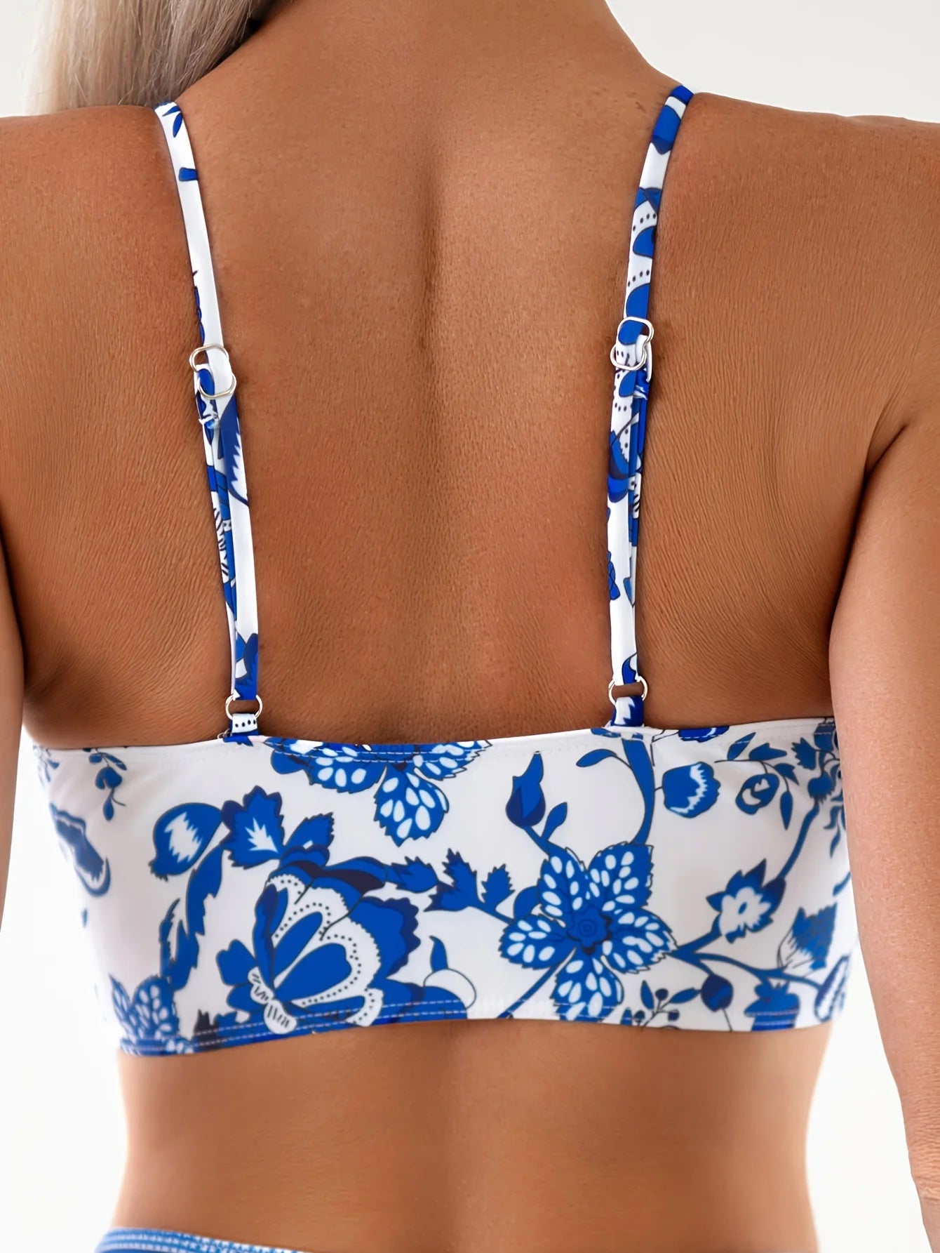 Mediterranean Summer Blue & White Floral Bikini Aesthetic