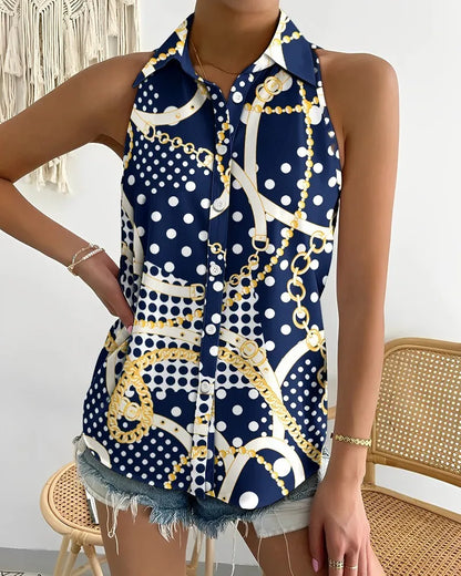 Off ShoulderSleeveless Abstract Printed Women Blouse