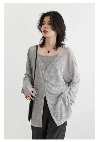 Lightweight V-Neck Knit Cardigan for Women – 2025 Spring & Summer
