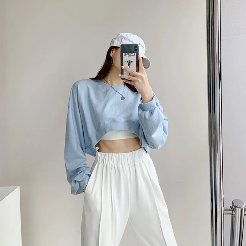 Women Korean Style Cropped Short Hoodie
