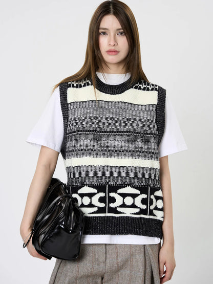 Womens Geometric Pattern Sleeveless Vest For Autumn Winter