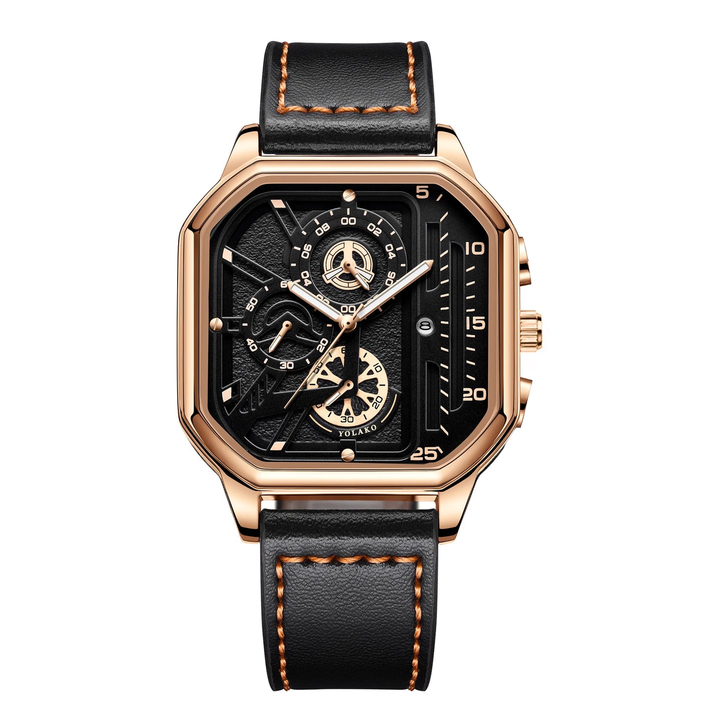 Mens Mechanical Dial Square Case Leather Band Casual Watches