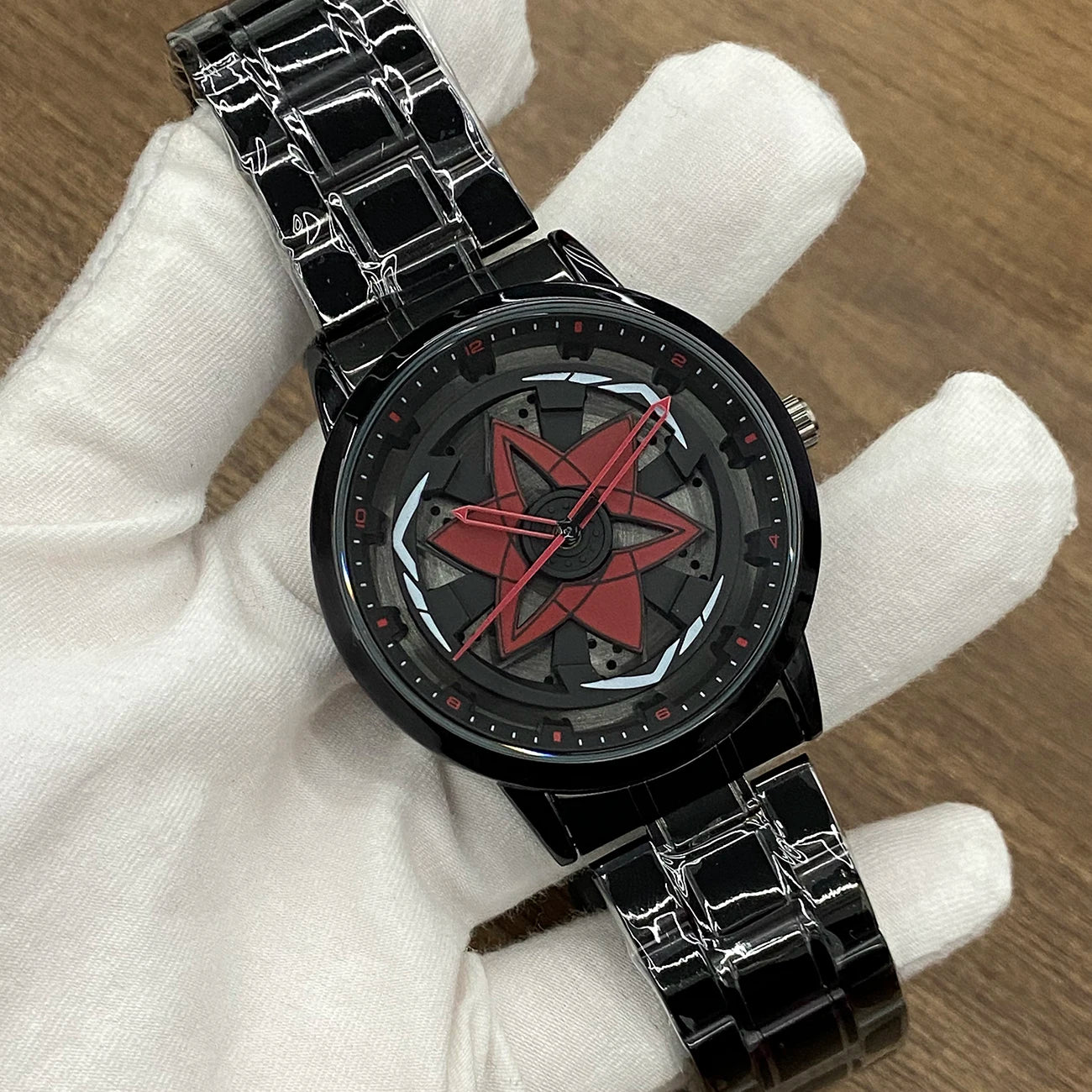 Edgy Anime Aesthetic - Sleek All-Black Mangekyou Sharingan Watch