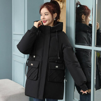 Front Big Pockets Cotton Padded Warm Women Coats For Winter