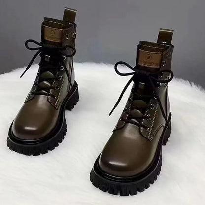Womens Casual Leather Ankle Zipper Winter Boots