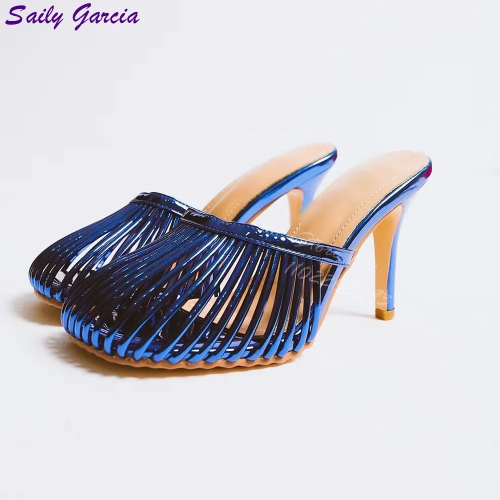 2025 Summer Women S Square Toe Sandals Snake Print Strappy Mules 10 5Cm High Heel Fashion Slippers